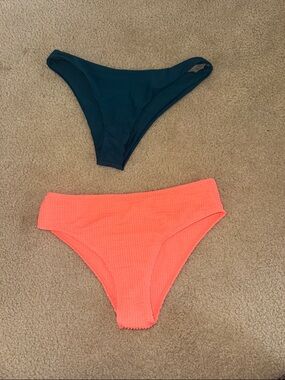 SHEIN Teal and Coral Ribbed Bikini Bottoms